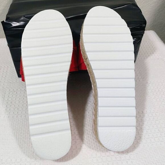 Women's Red Bow Tie Platform Fabric Slip On Shoes -M - Picture 3 of 5